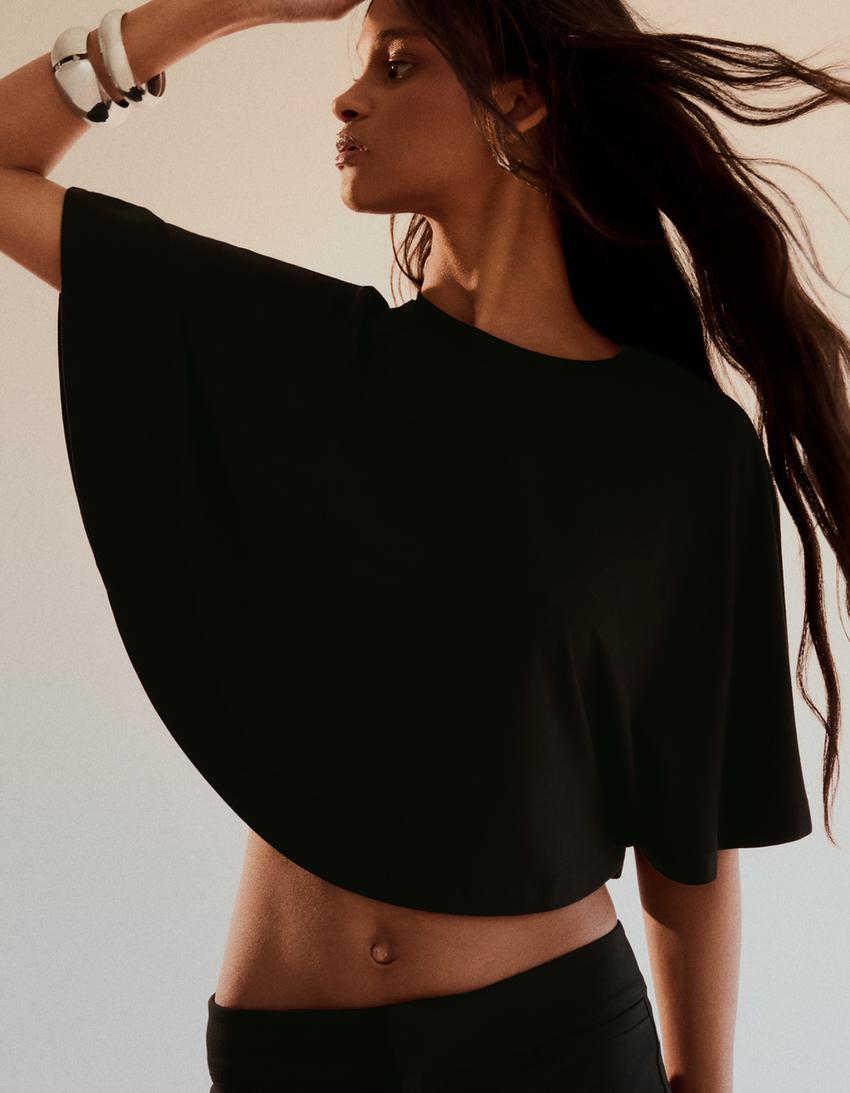 Oversize layered effect T-shirt-Black