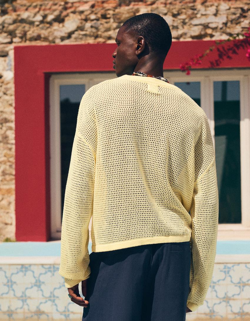 Printed mesh sweater-Yellow