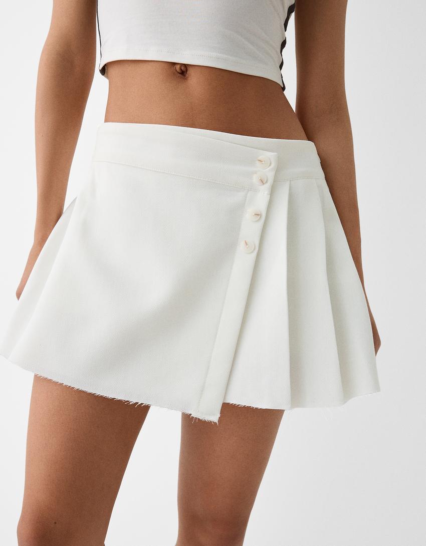 تنورة سكورت سارينغ بثنيات-أبيض مطفي-3