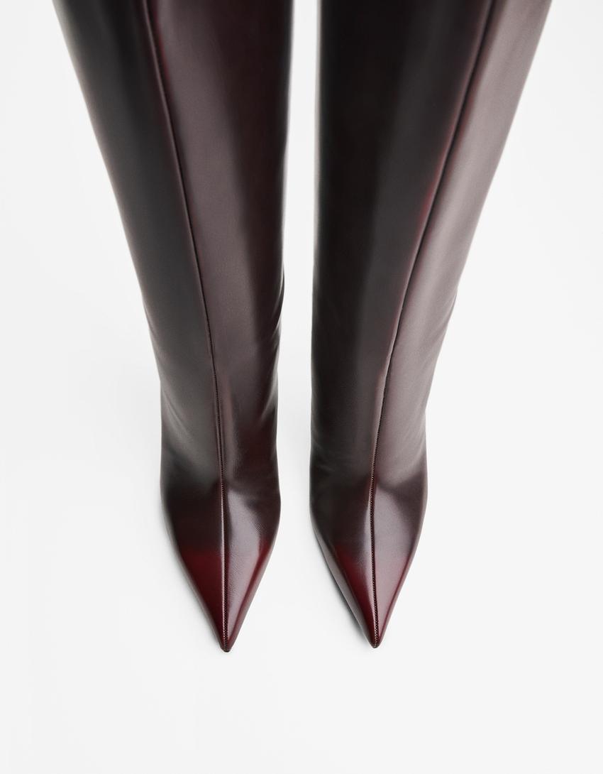 Wide-leg high-heel boots-Maroon-2