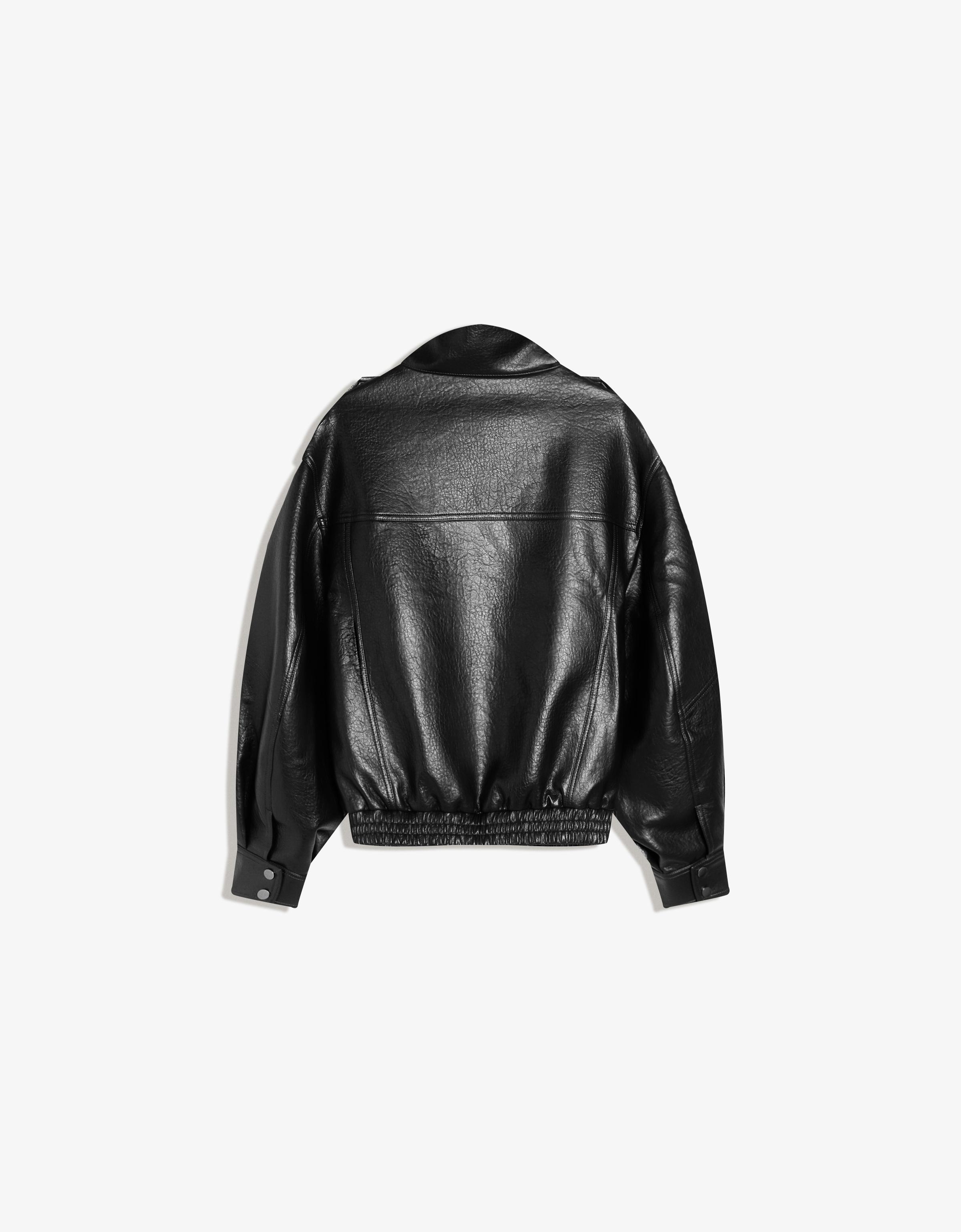 Leather effect funnel neck jacket — Black