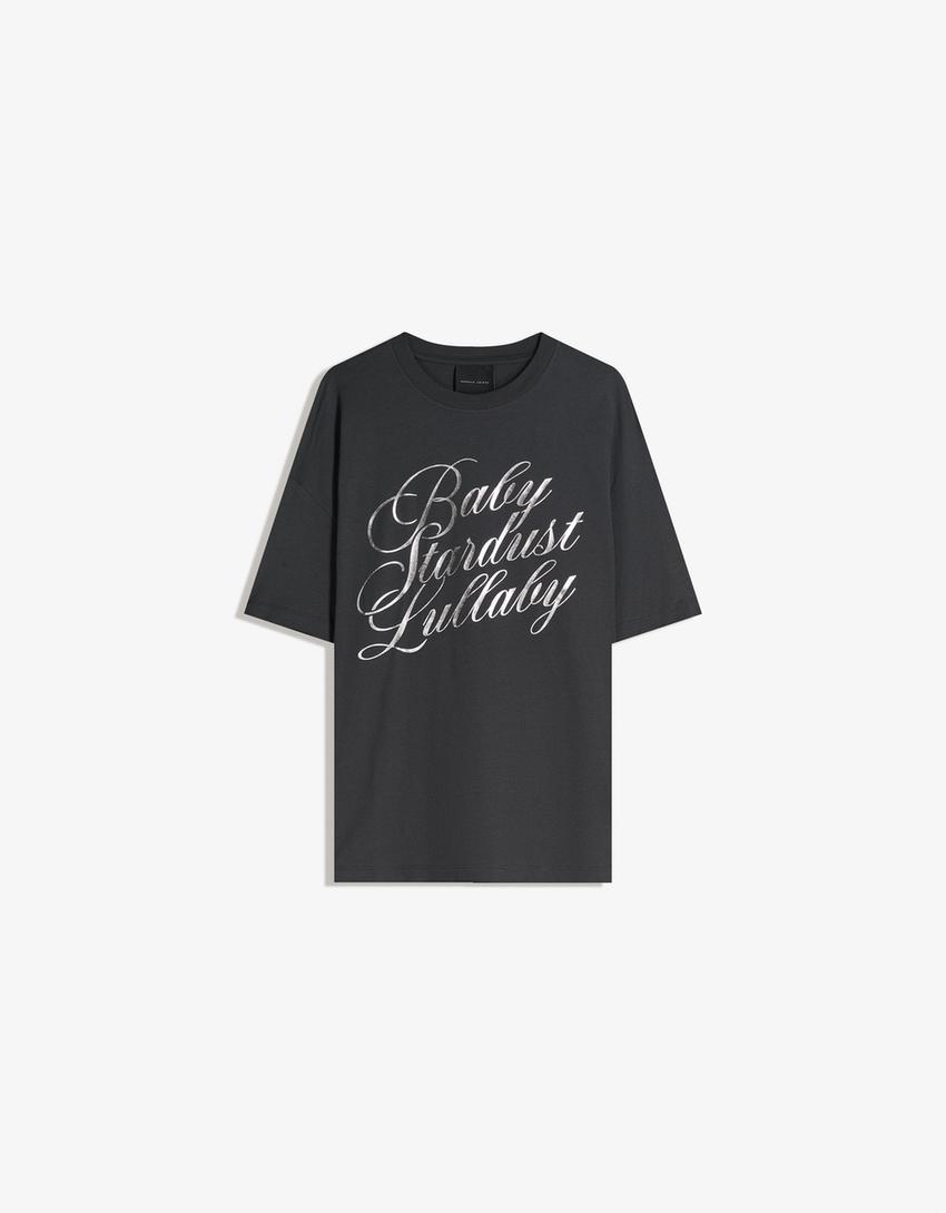 Printed short sleeve oversize T-shirt-Dark grey