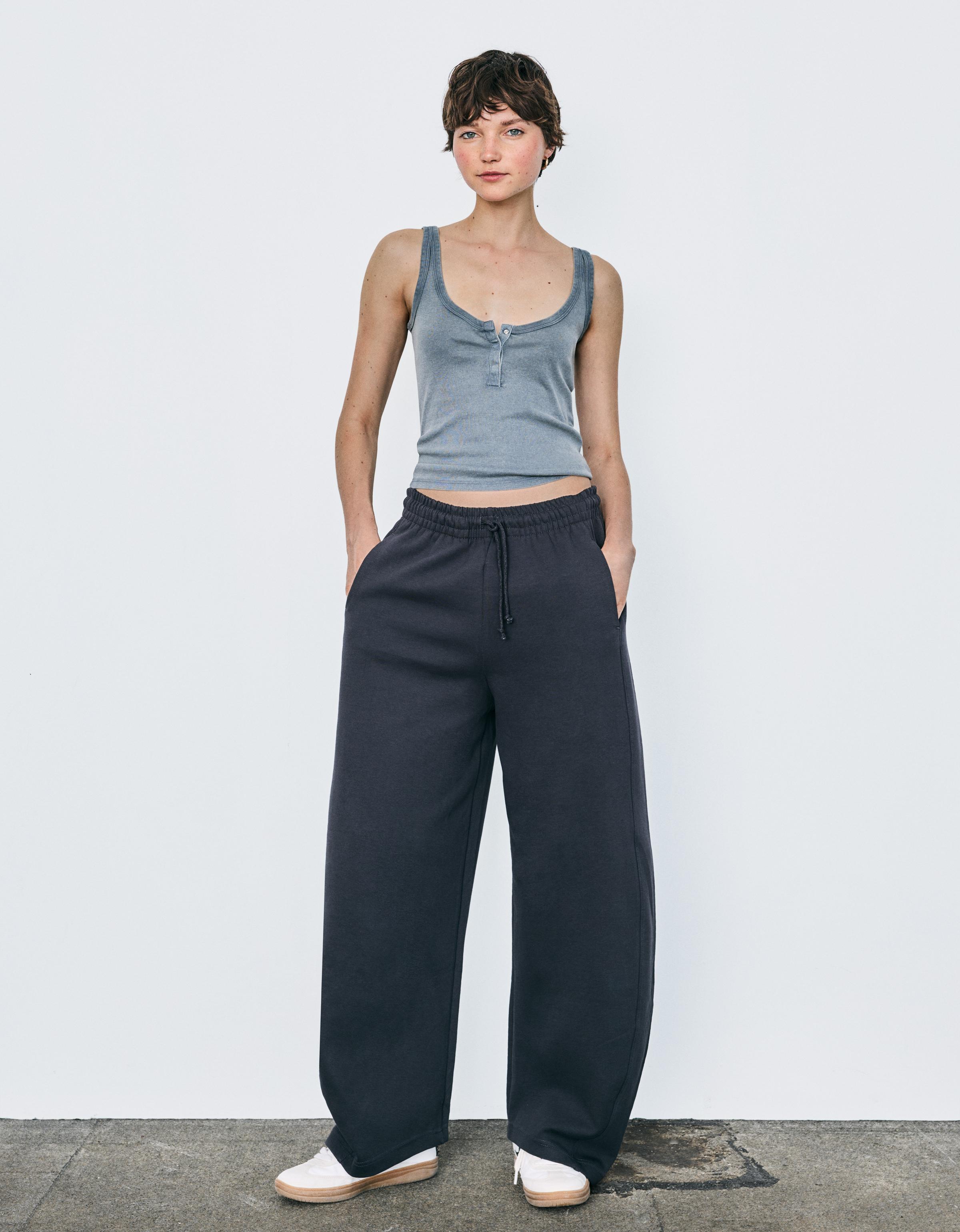 Bershka Barrel-Fit-Hose Aus Plüsch Damen L Grau