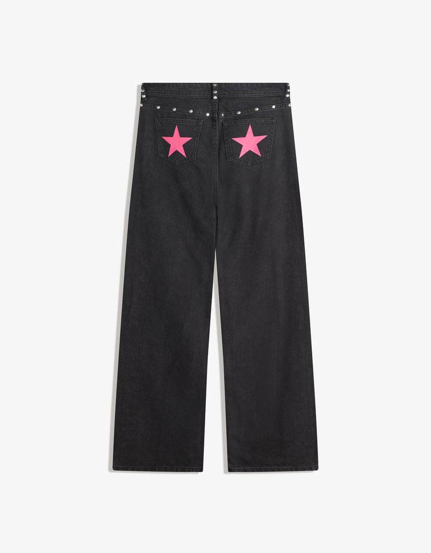 Jeans baggy tachas estrellas-Negro