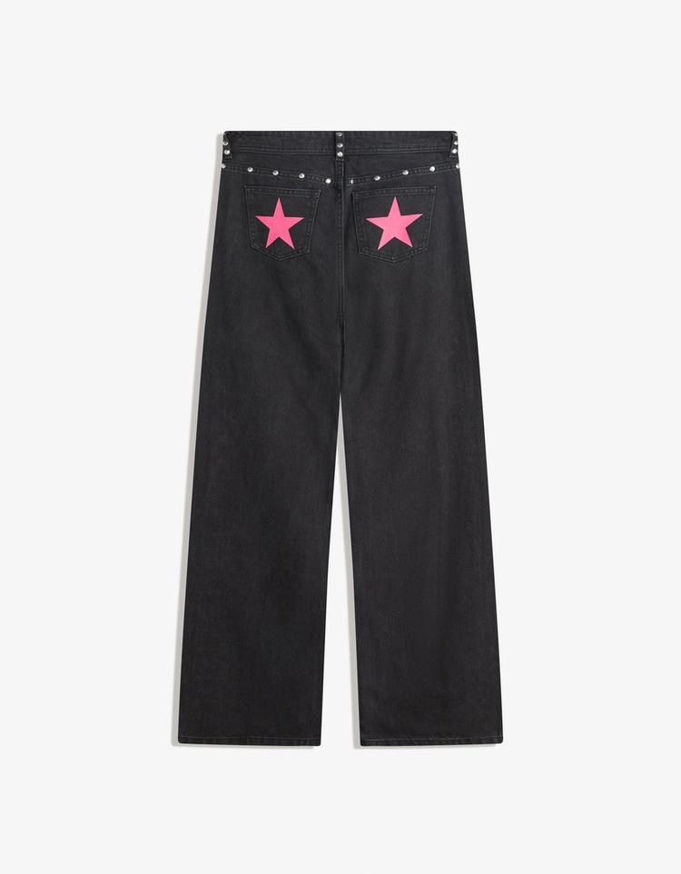 Yıldız zımbalı baggy fit jean