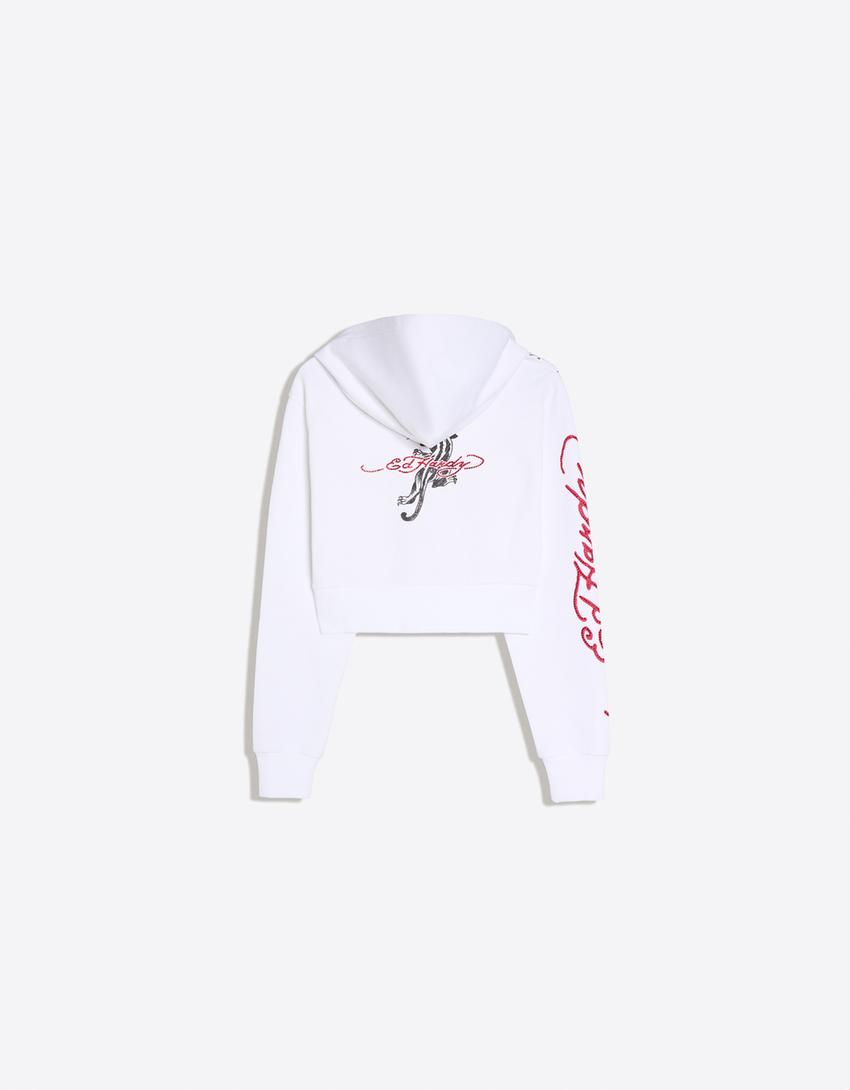 ED HARDY X BERSHKA print hoodie-Off white