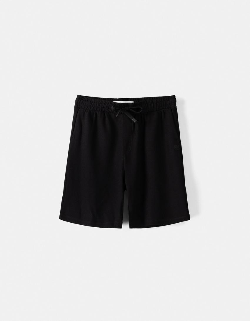 Bermuda relaxed fit molleton texturé-Noir-4