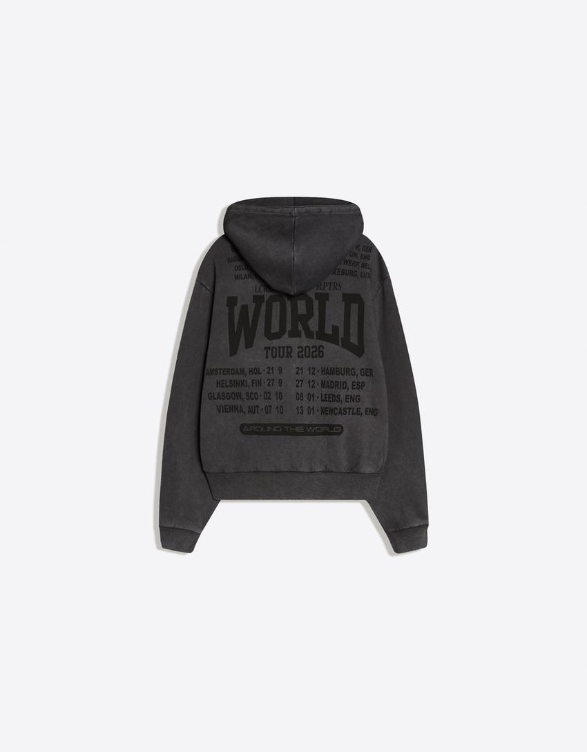 ג'קט רוכסן בגזרה מרובעת עם הדפס-אפור