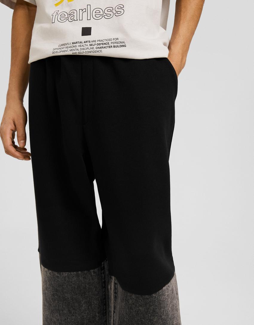 Pantalon baggy denim molleton-Noir-3