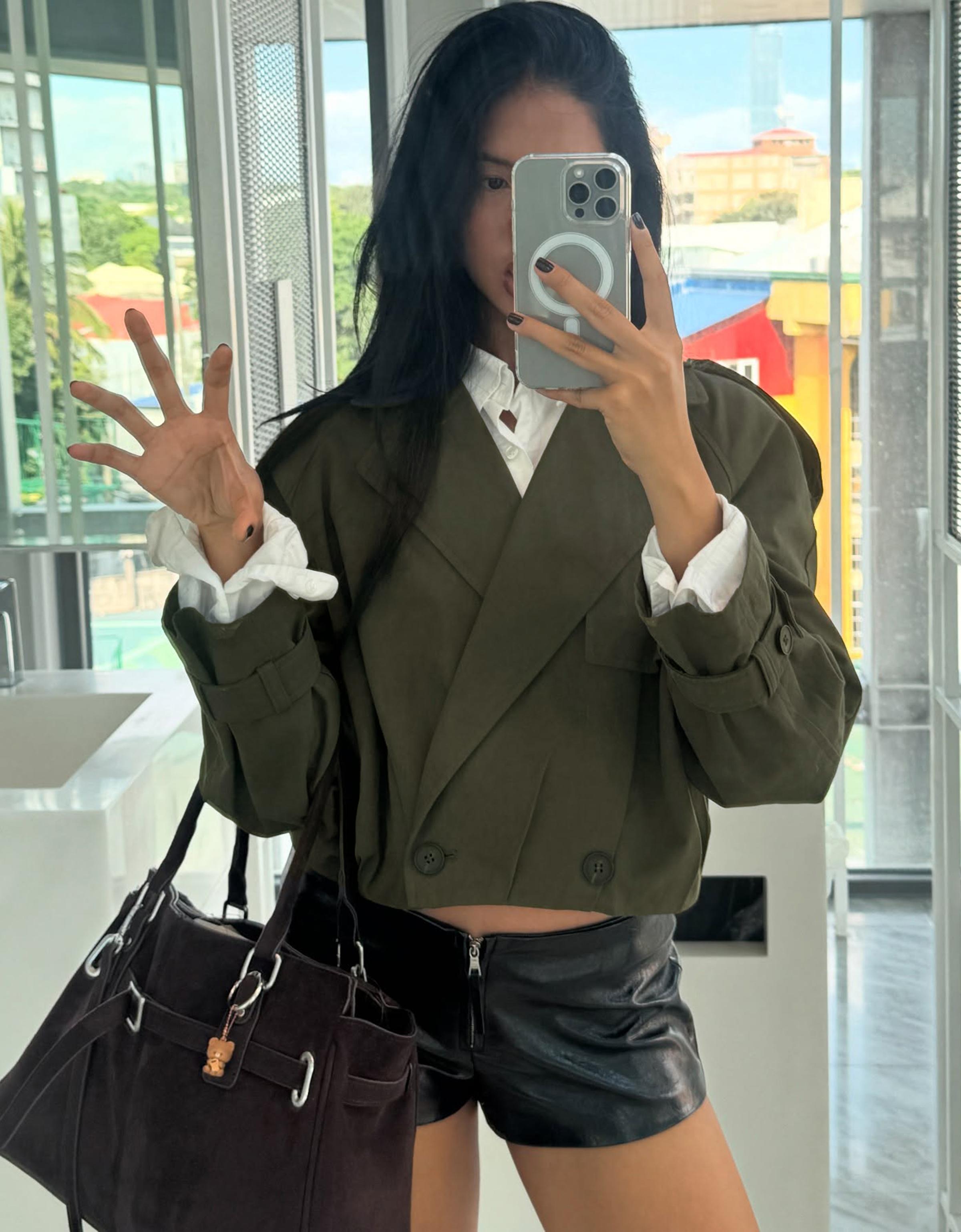 Balloon effect cropped trench coat — Khaki