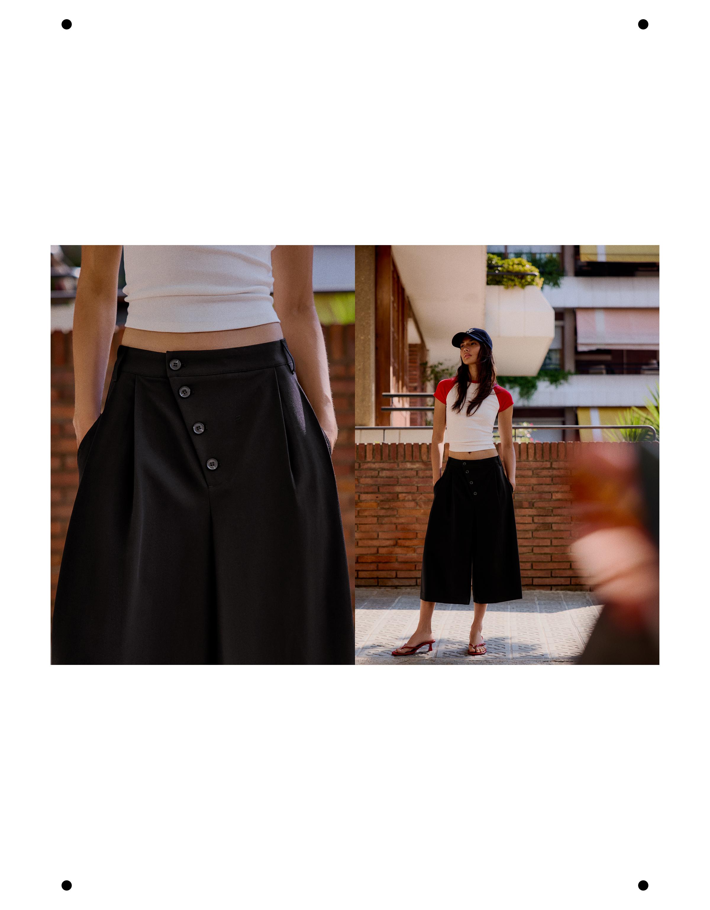 Culotte Bermuda shorts with crossed buttons — Black