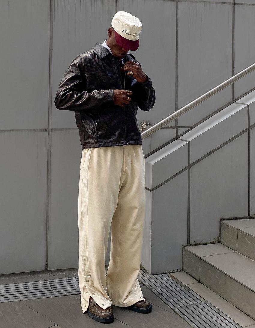 Balloon-fit jogging trousers with studs-Cream