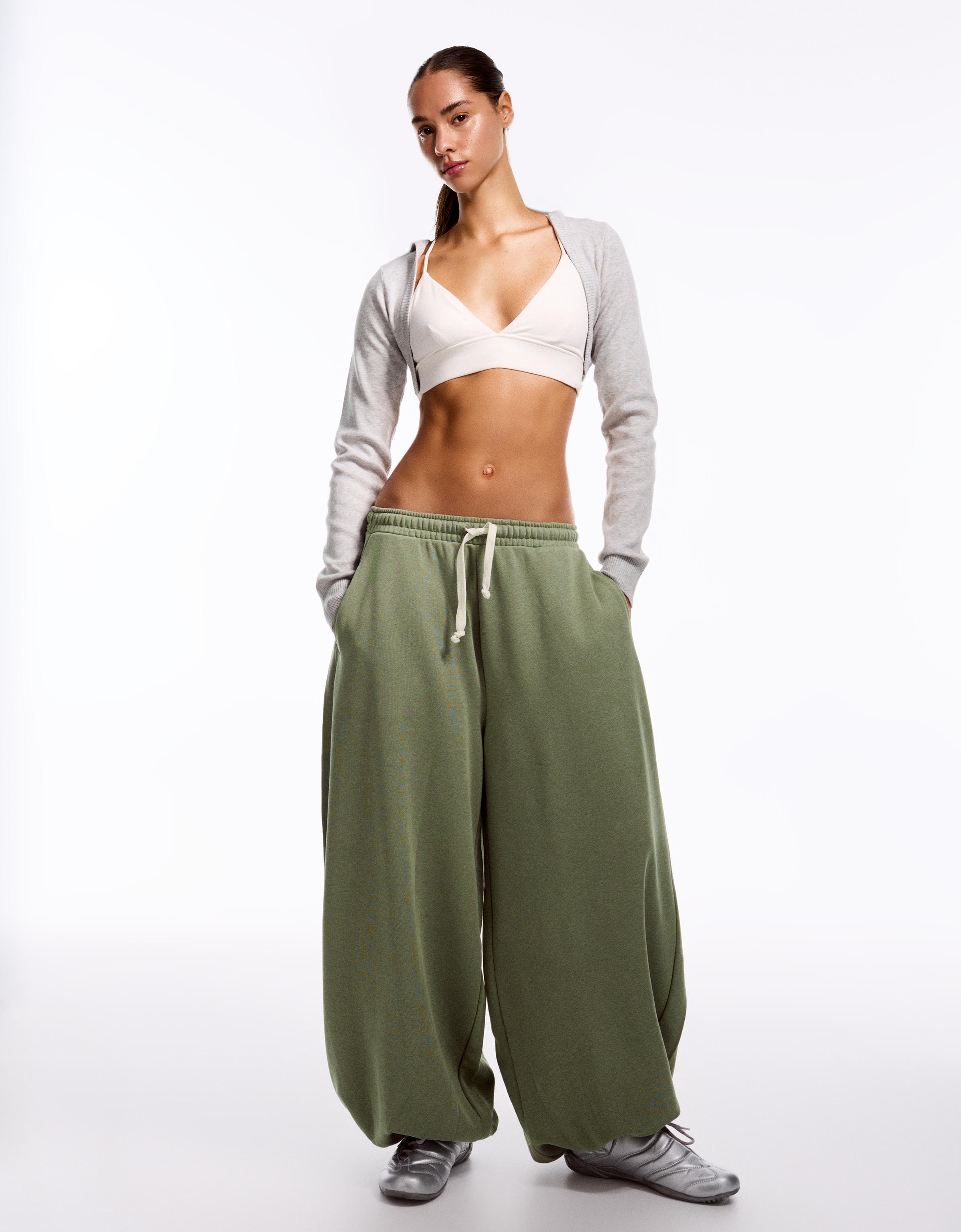 Pantalón Balloon Felpa Mujer L Kaki