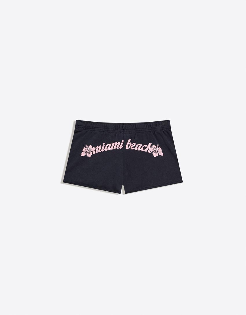 Haftowane shorty z dzianiny dresowej-Niebieski