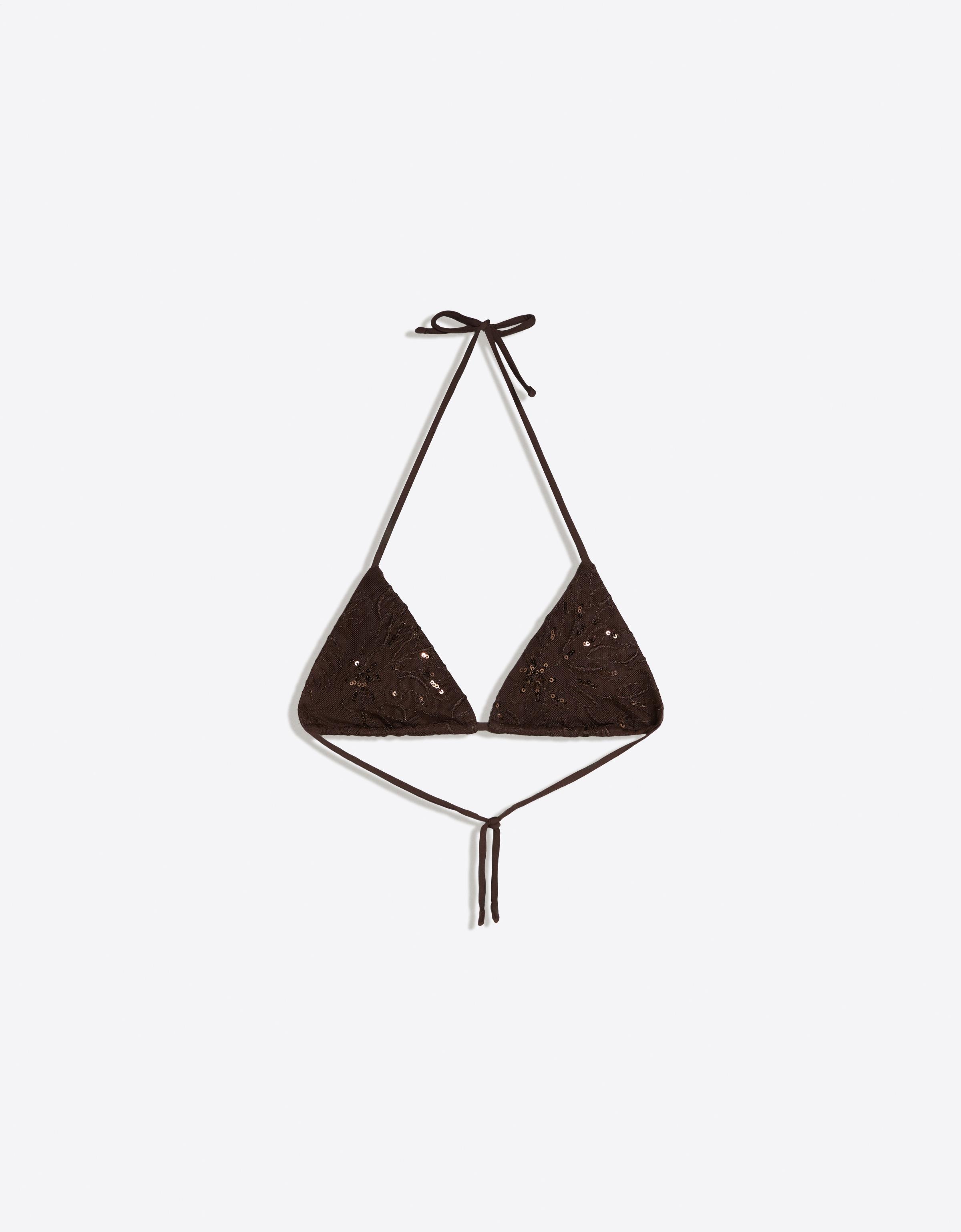 Sequin triangle bikini top — Brown