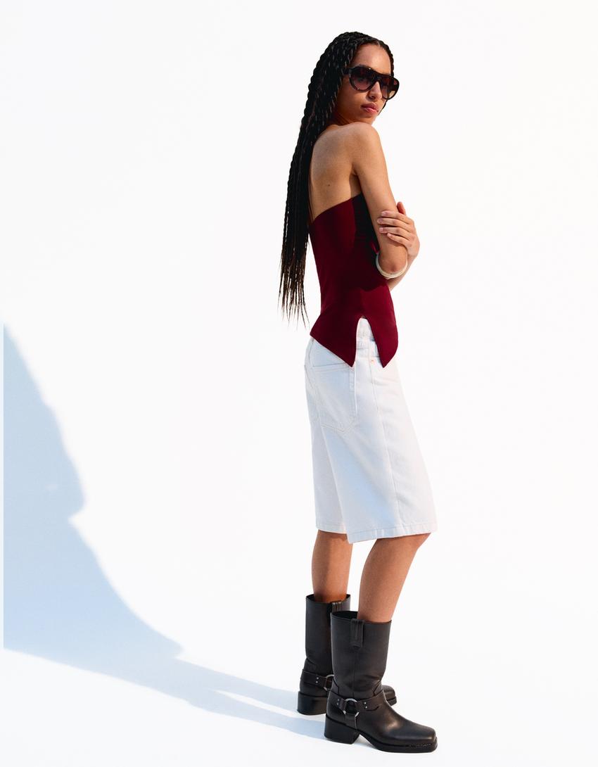 Bandeau top with gathered detail-Burgundy-1