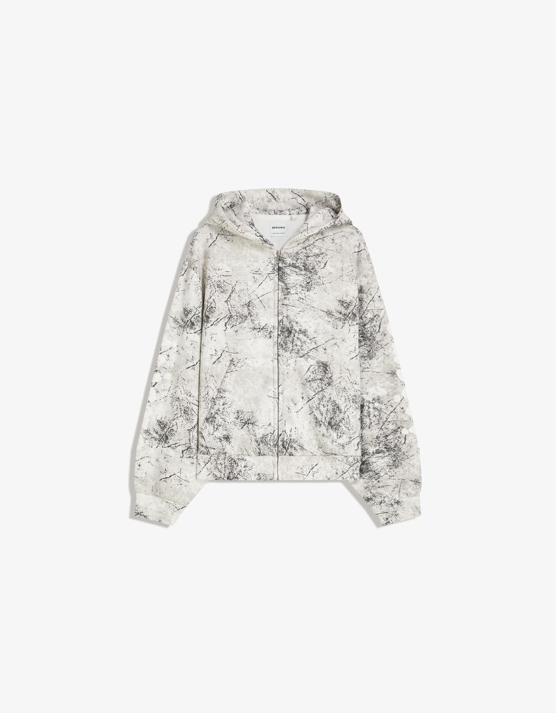 Cropped print sweatshirt with zip