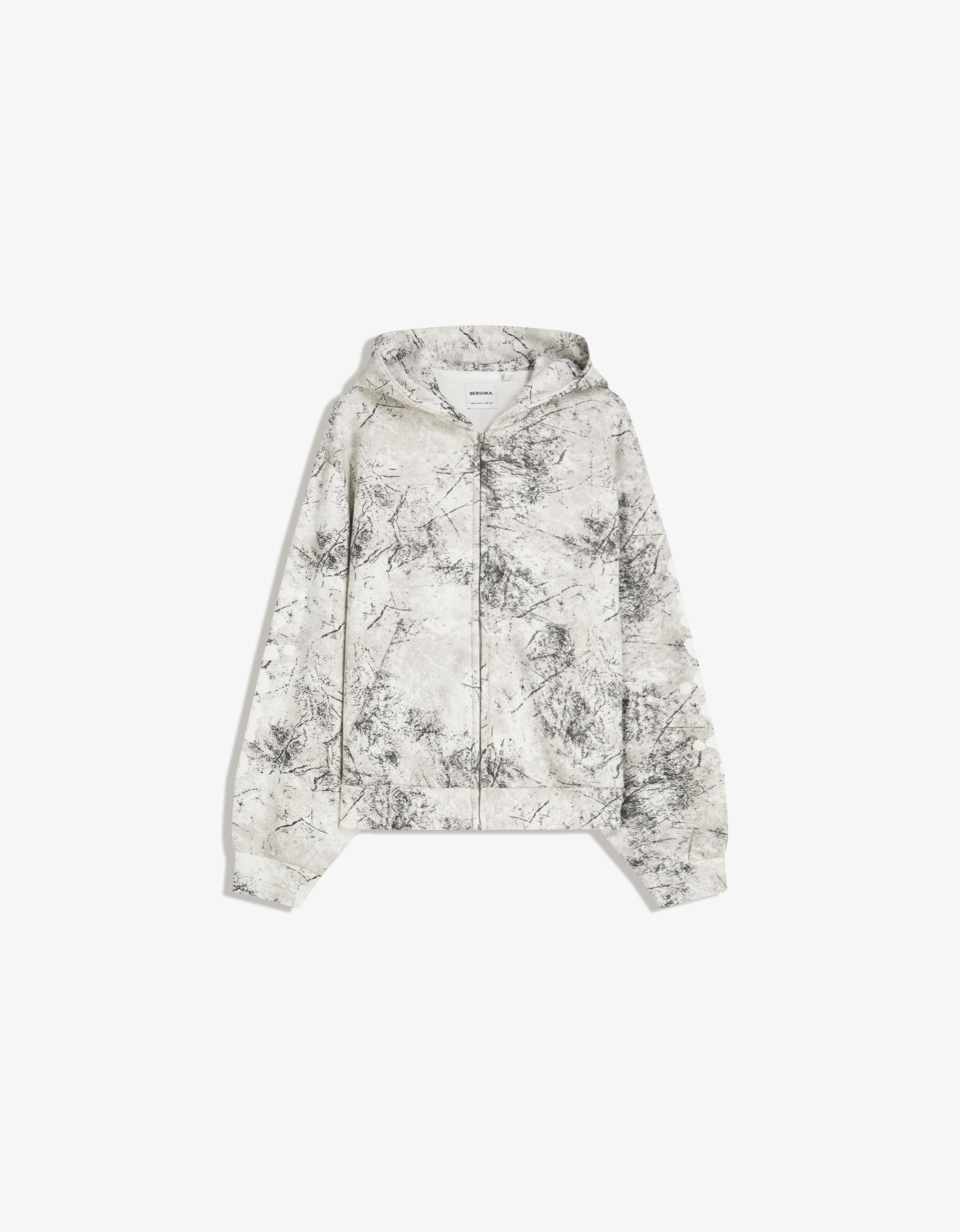 Sweat zippé cropped imprimé Nouveautés Homme Bershka