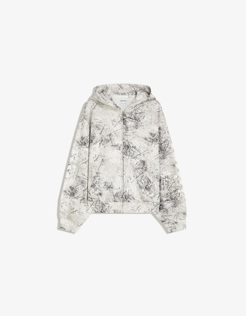 Geprinte sweater met rits-Grijs-4