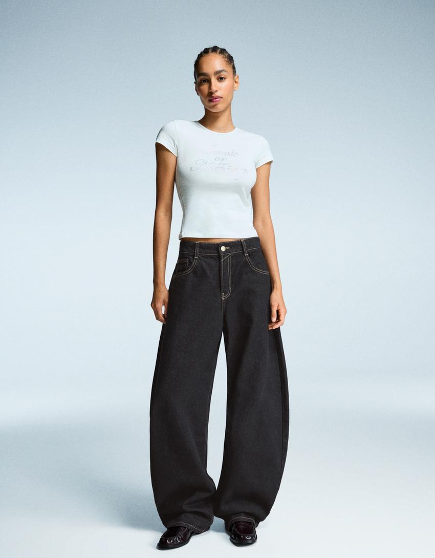 Jeansy wide leg barrel-Czarny-0