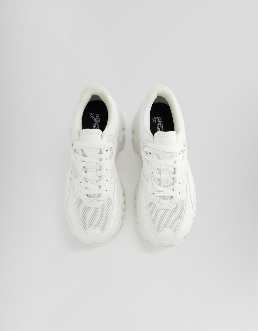 Chunky trainers with contrast mesh detail-WHITE