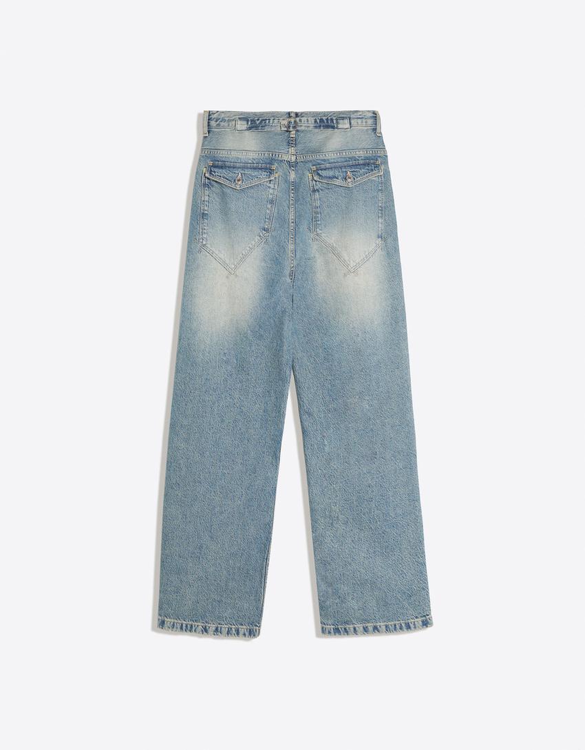 Neobarrel jeans with back buckle-Light blue