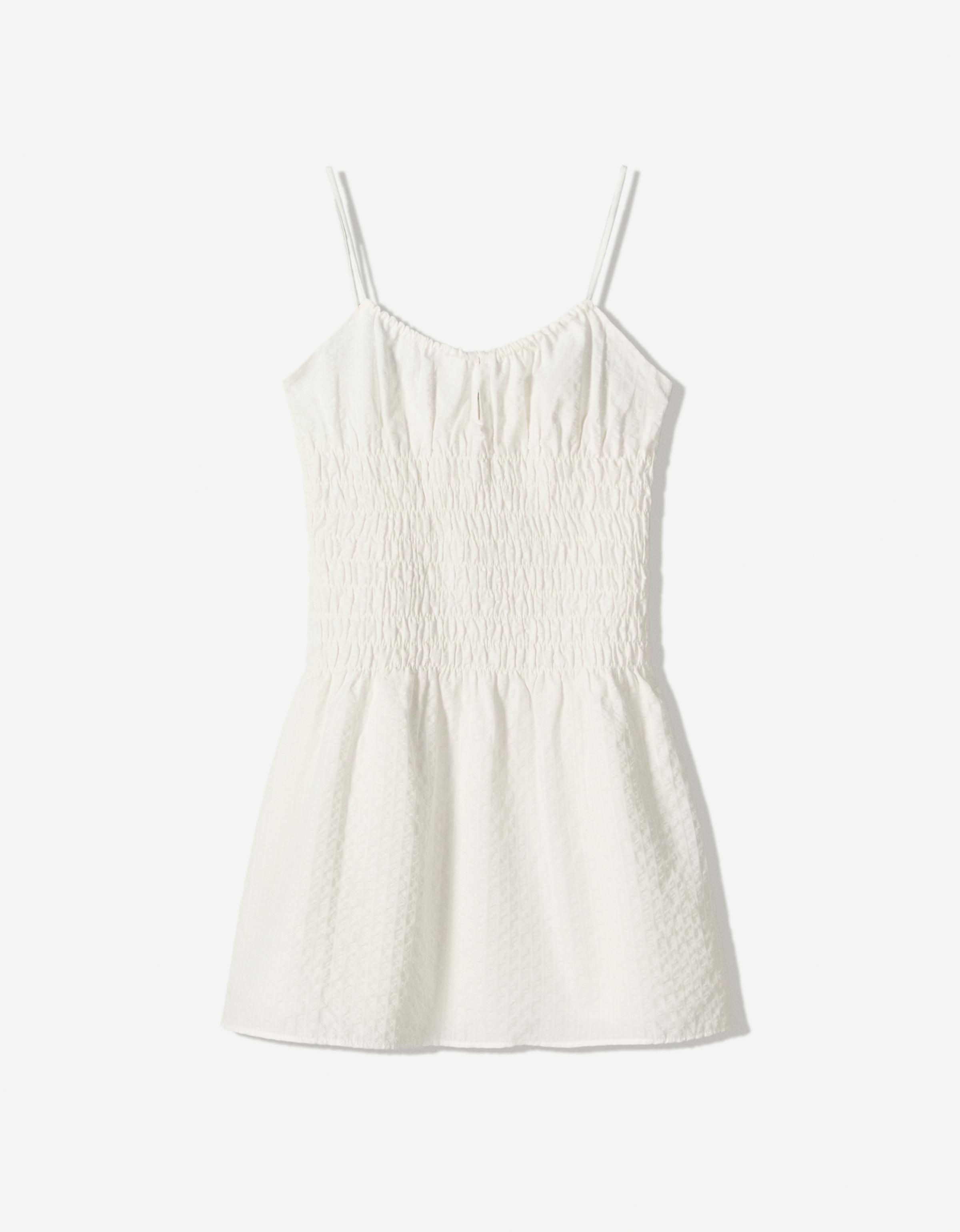 Bershka Mini-Kleid Mit Rüschenstruktur Damen M Weiss