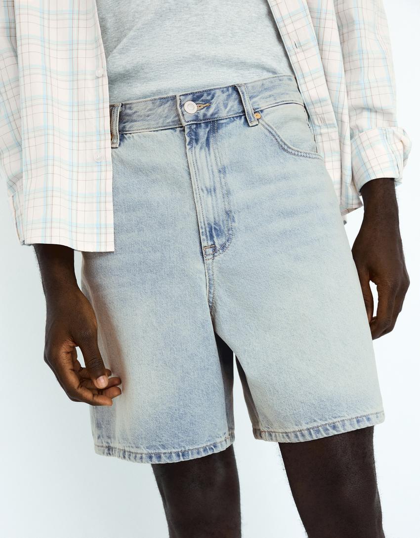 Denim Bermuda shorts-Light blue
