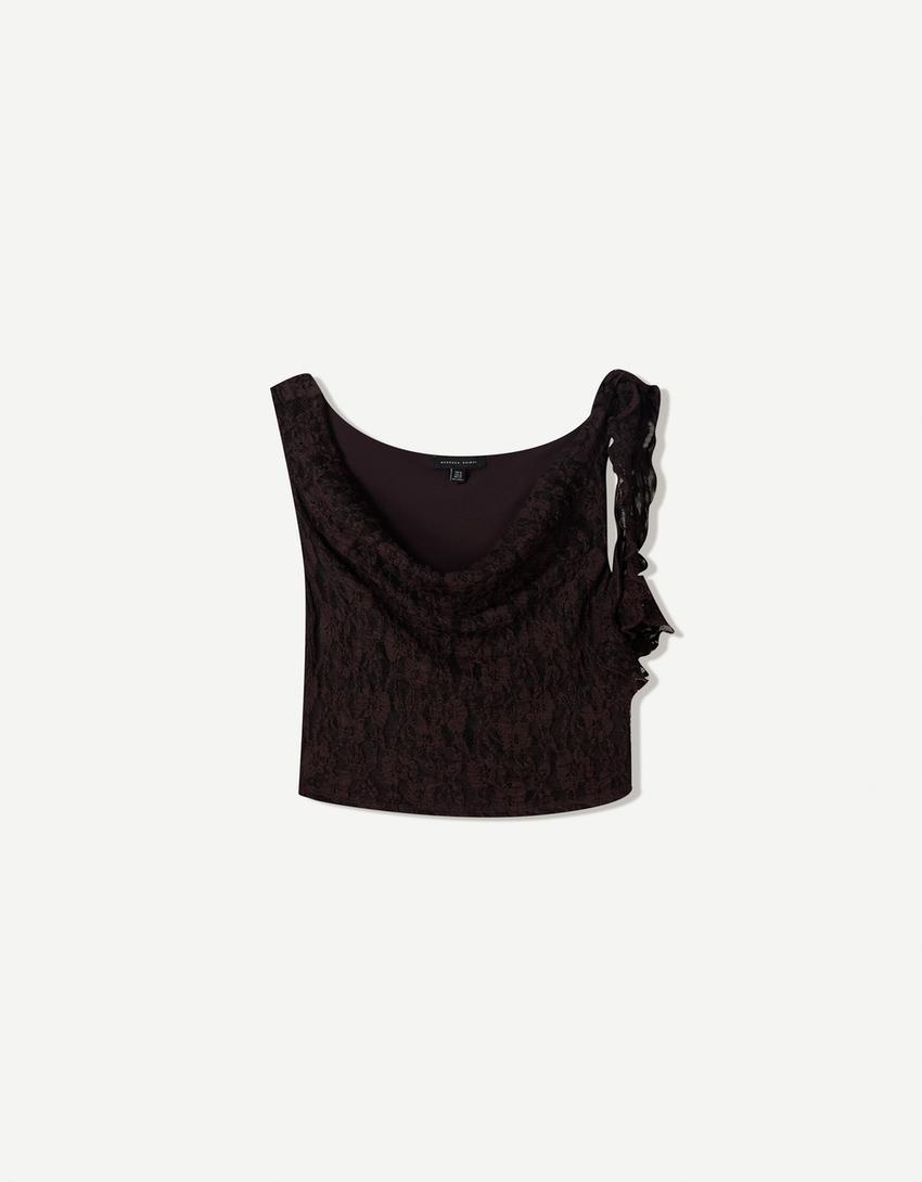 Top en dentelle volants-Marron-3