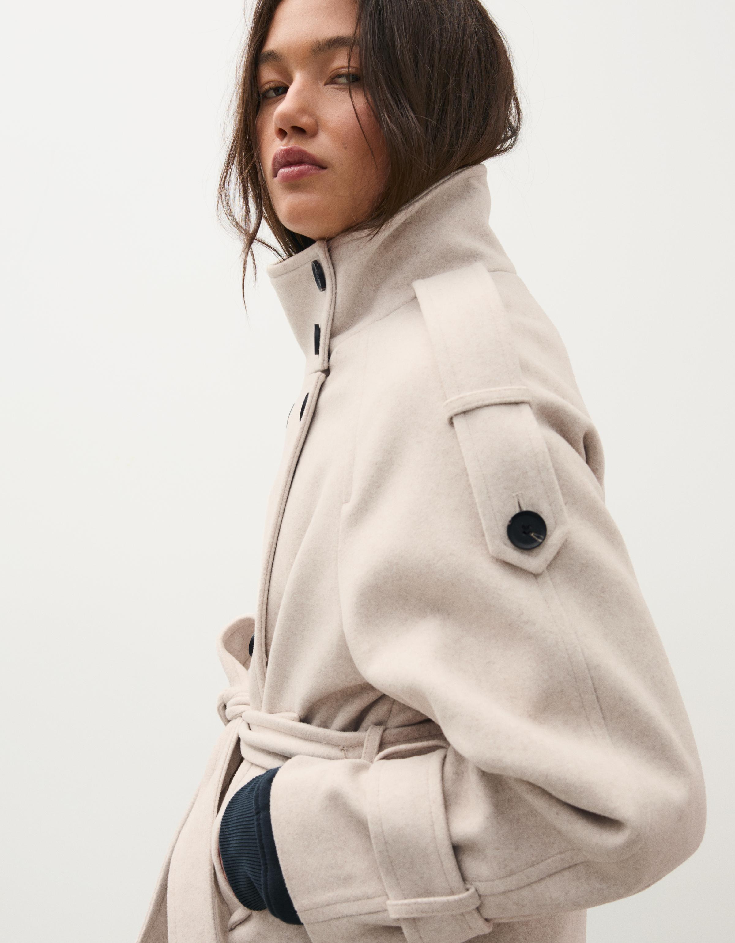 Funnel neck trench jacket — Beige