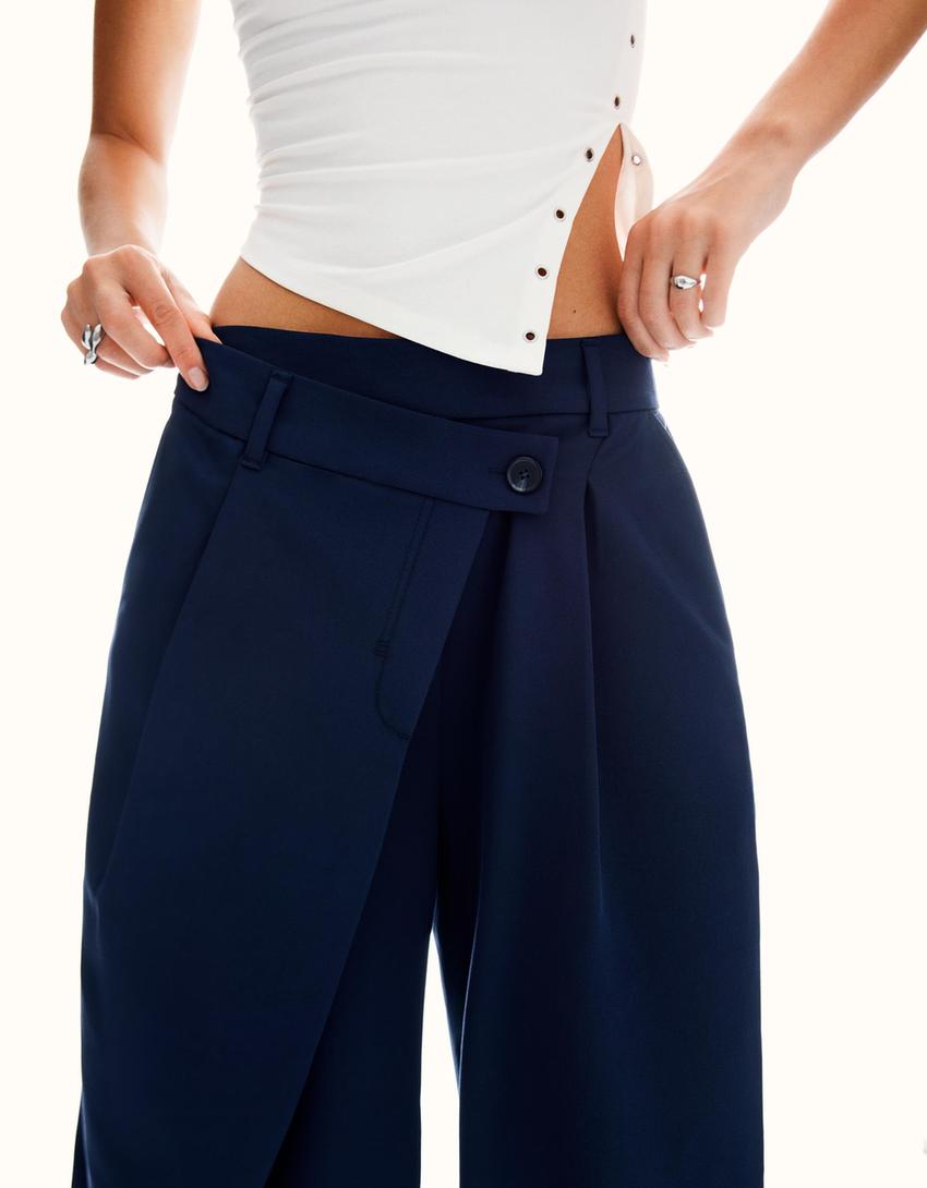 Pantalon tailoring taille croisée-Marine-0