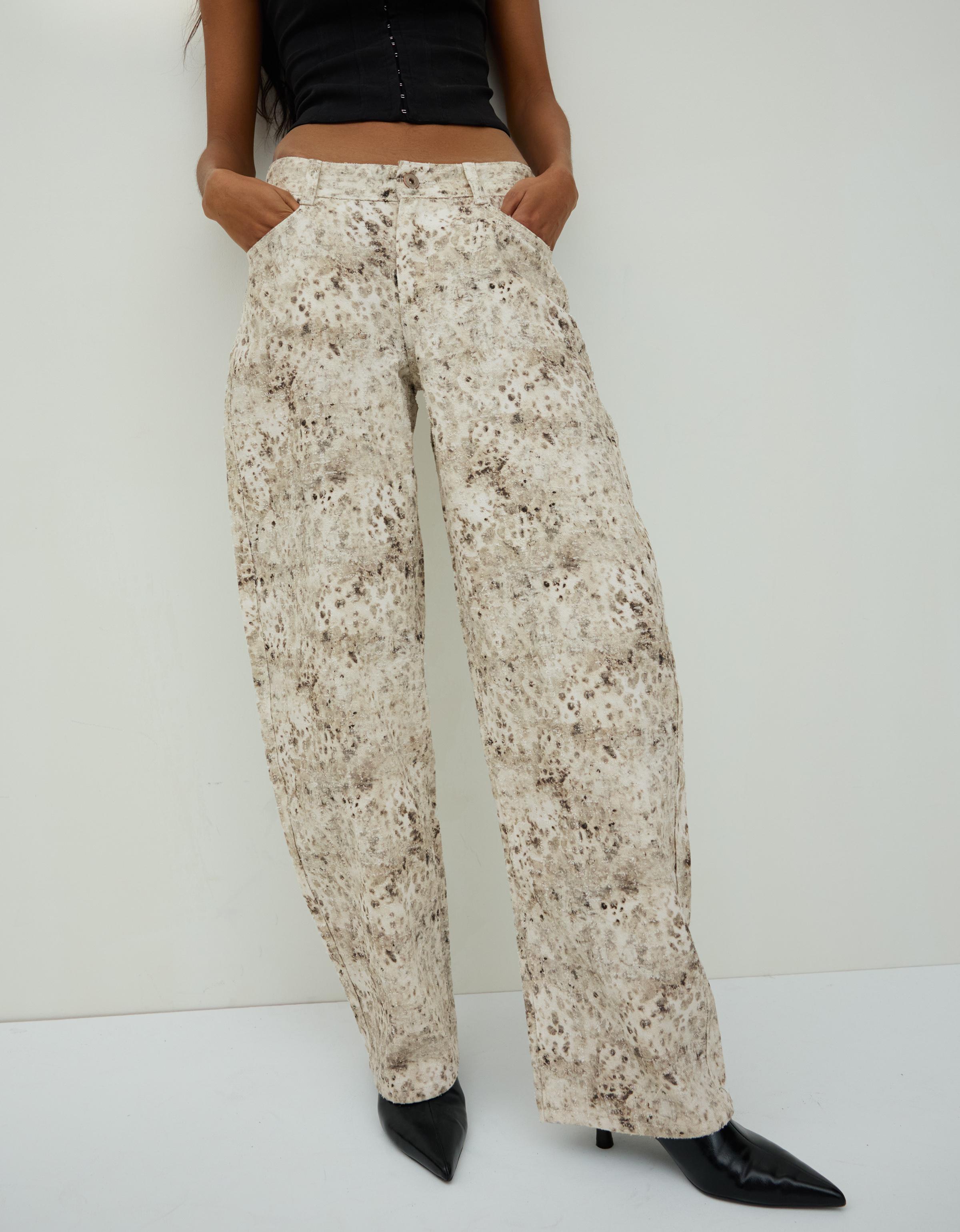 Düşük bel dokulu ve desenli baggy fit jean - Görsel 17