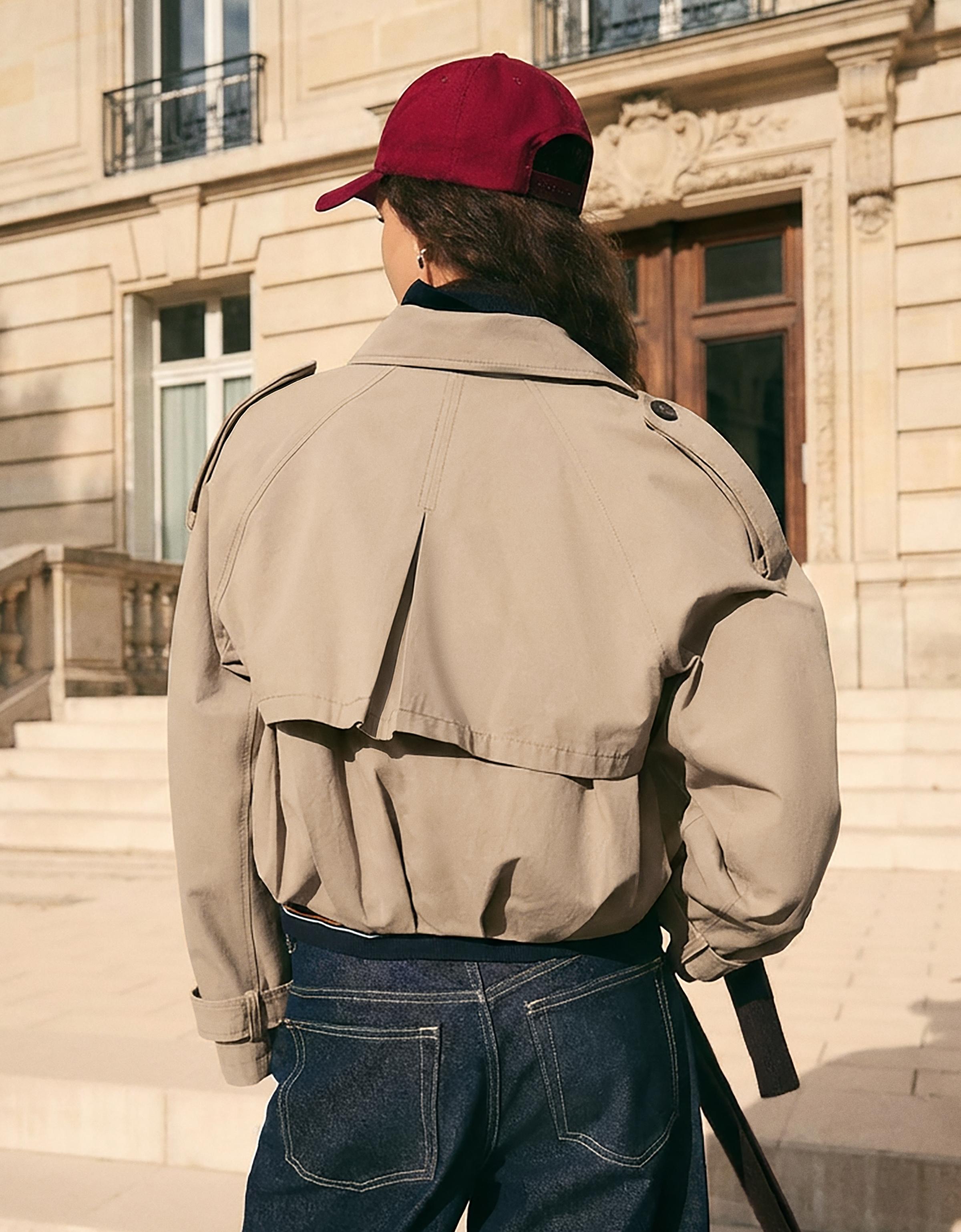 Balloon effect cropped trench coat — Camel
