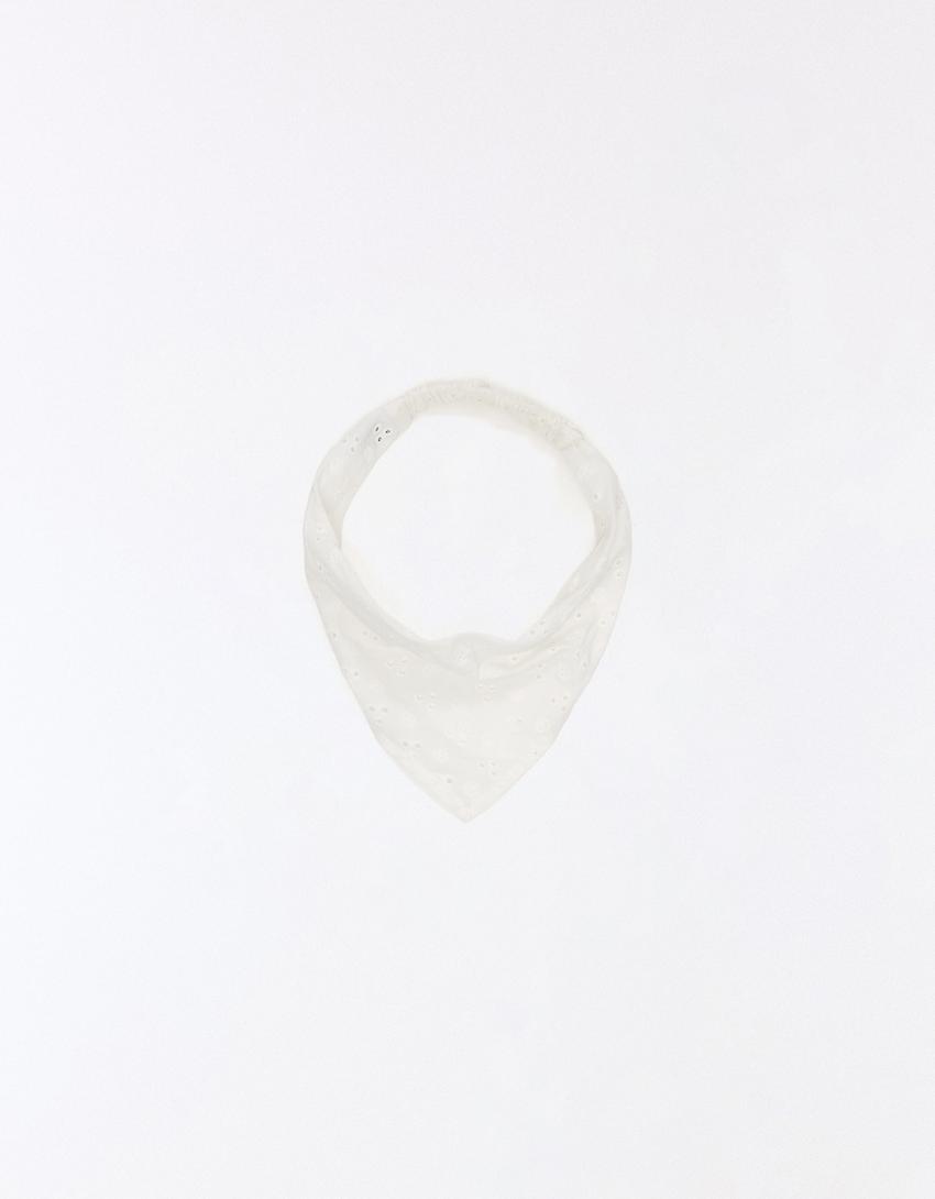 Embroidered fur bandana-White