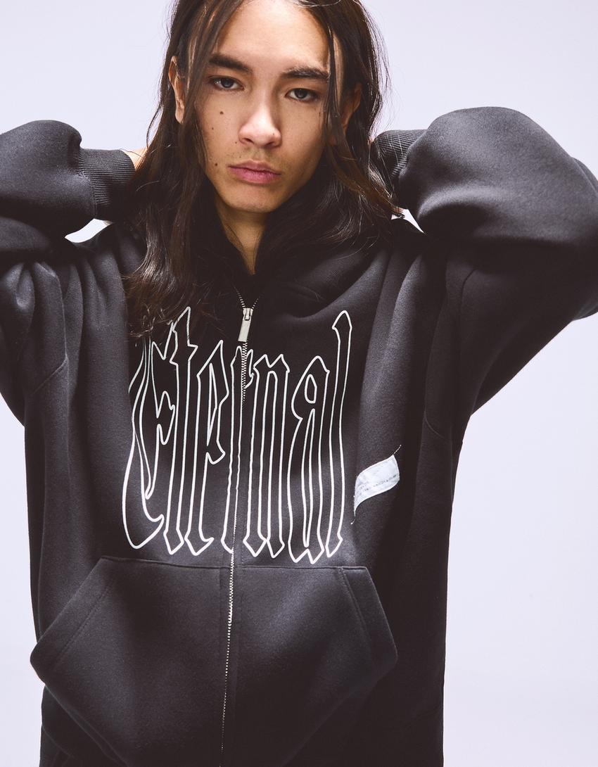 Sweatshirt fecho de correr estampado Apolo e Dafne-Preto