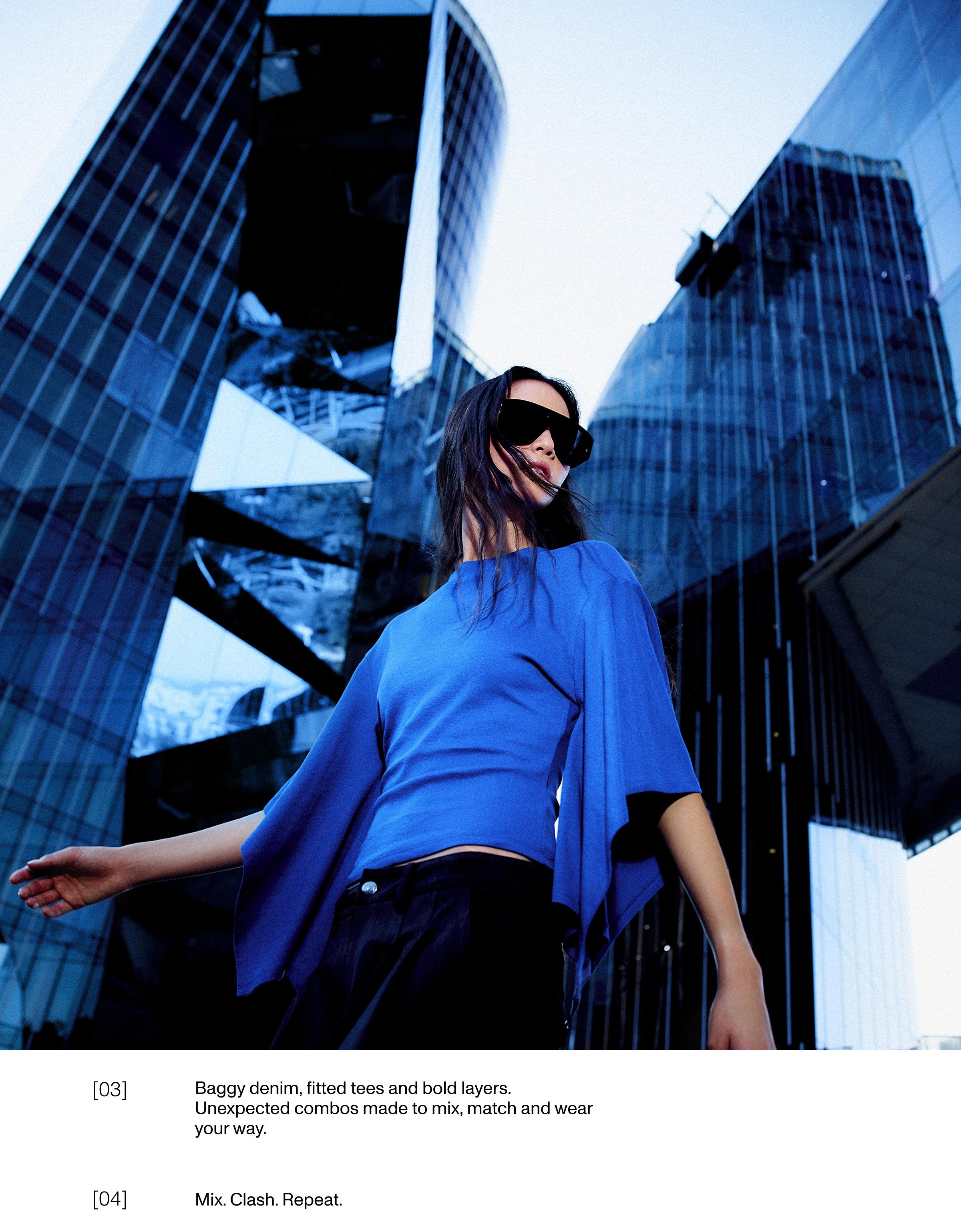 Short sleeve cape T-shirt — Blue
