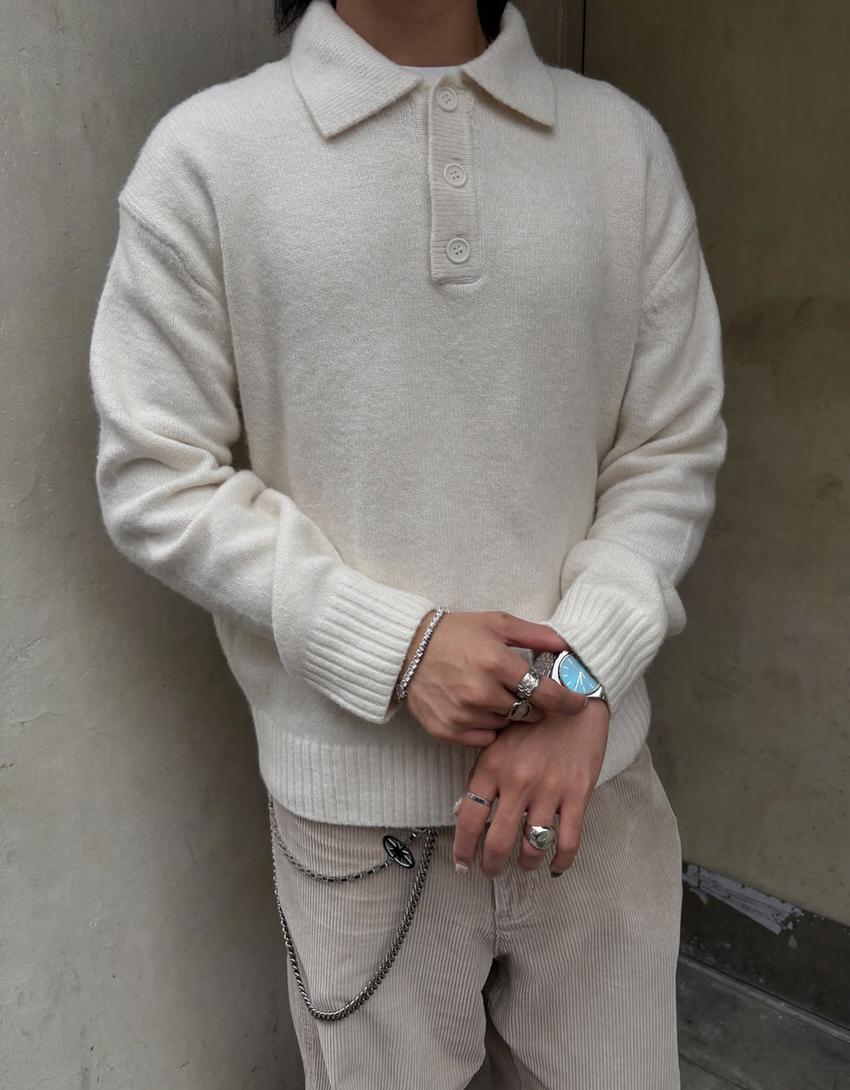Polo collar sweater-Sand