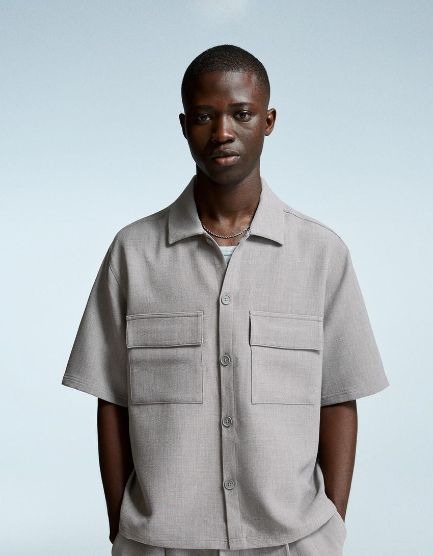 Tailoring overhemd met korte mouw-Grijs