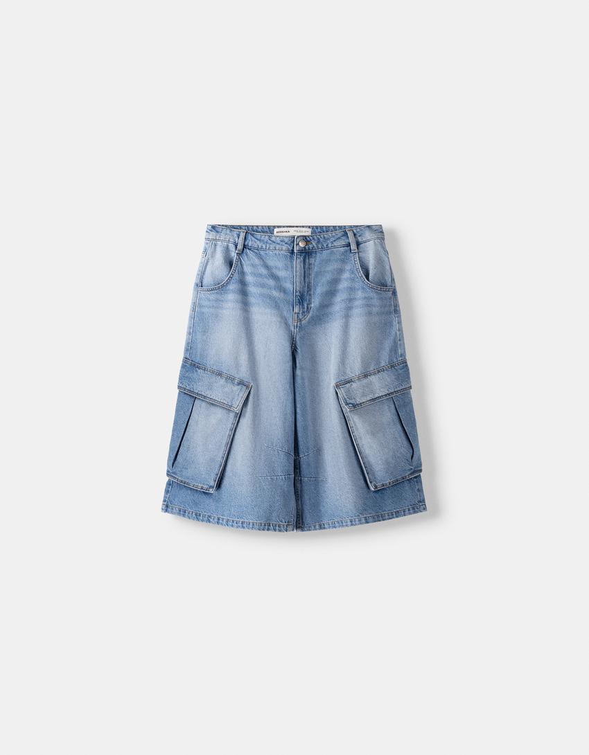 Baggy cargo Bermuda jorts-Light blue