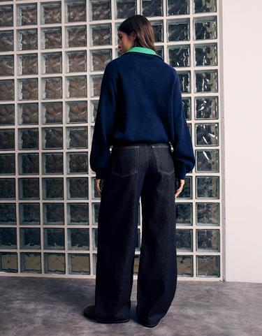 Crossover waist wide-leg jeans — Navy 2