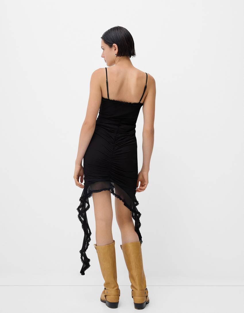 Strappy tulle dress with ruffles - Women | Bershka