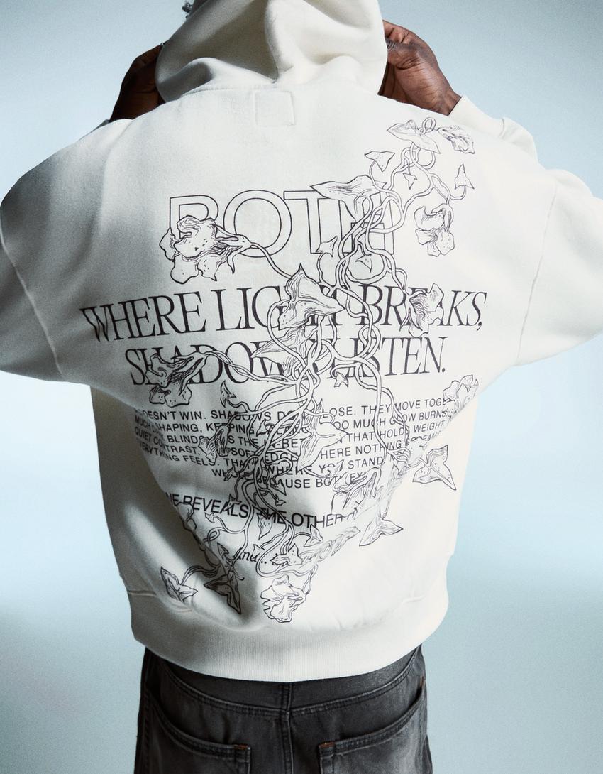 Dessuadora caputxa estampat-Blanc trencat