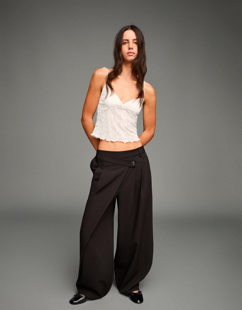 Strappy embroidered tulle top-Cream-2