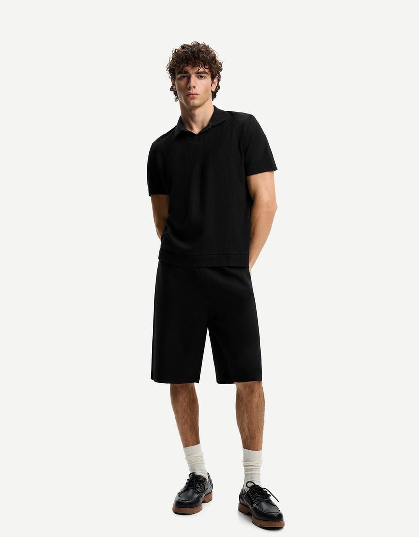 Textured polo shirt-Black