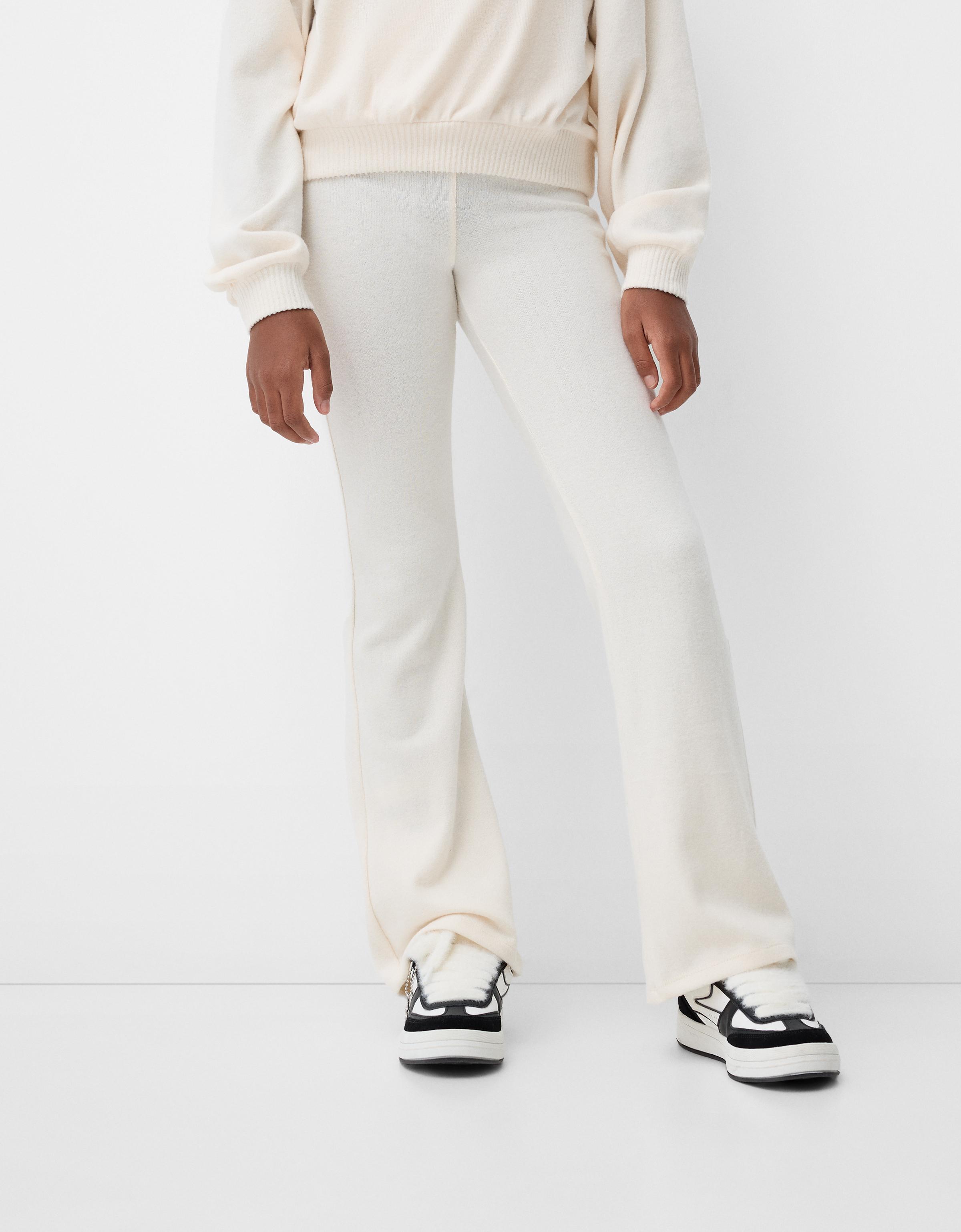 Soft touch flared pants with fold-over waist - Women | Bershka Soft touch flared pants with fold-over waist - Women | Bershka