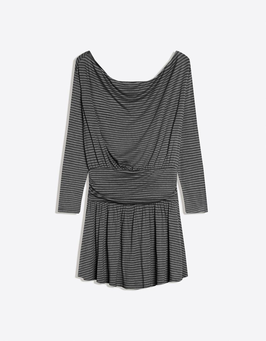 Rochie mini mânecă lungă bandă-Gri închis