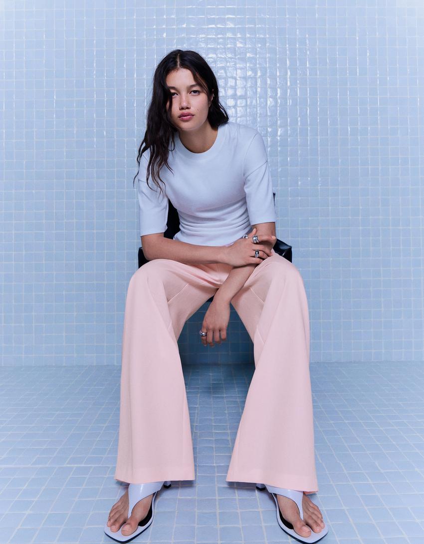 Pantalon volume double tissu-Rose