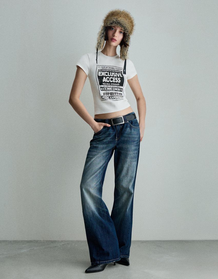 T-shirt à manches courtes imprimé clous-Blanc cassé