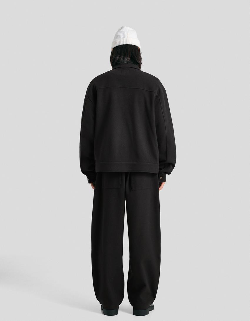 Balloon-fit flannel trousers-Black