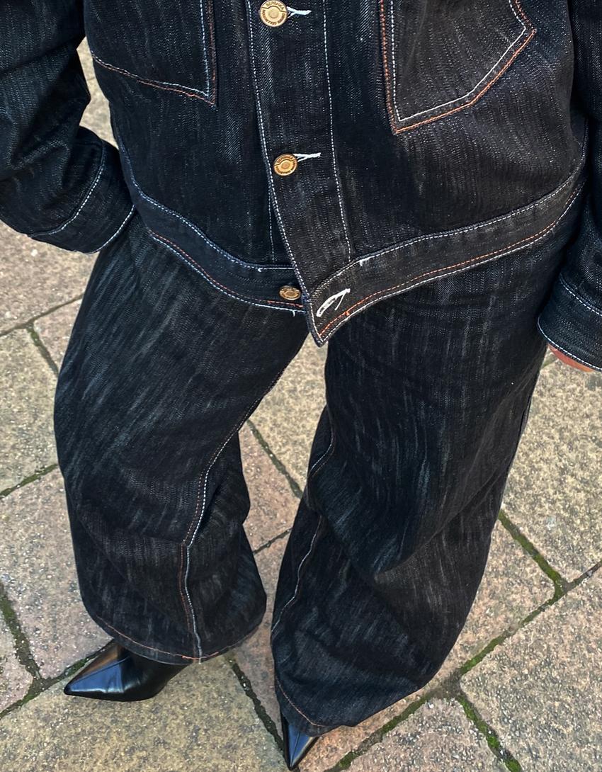 Jacquard boyfriend jeans-Black